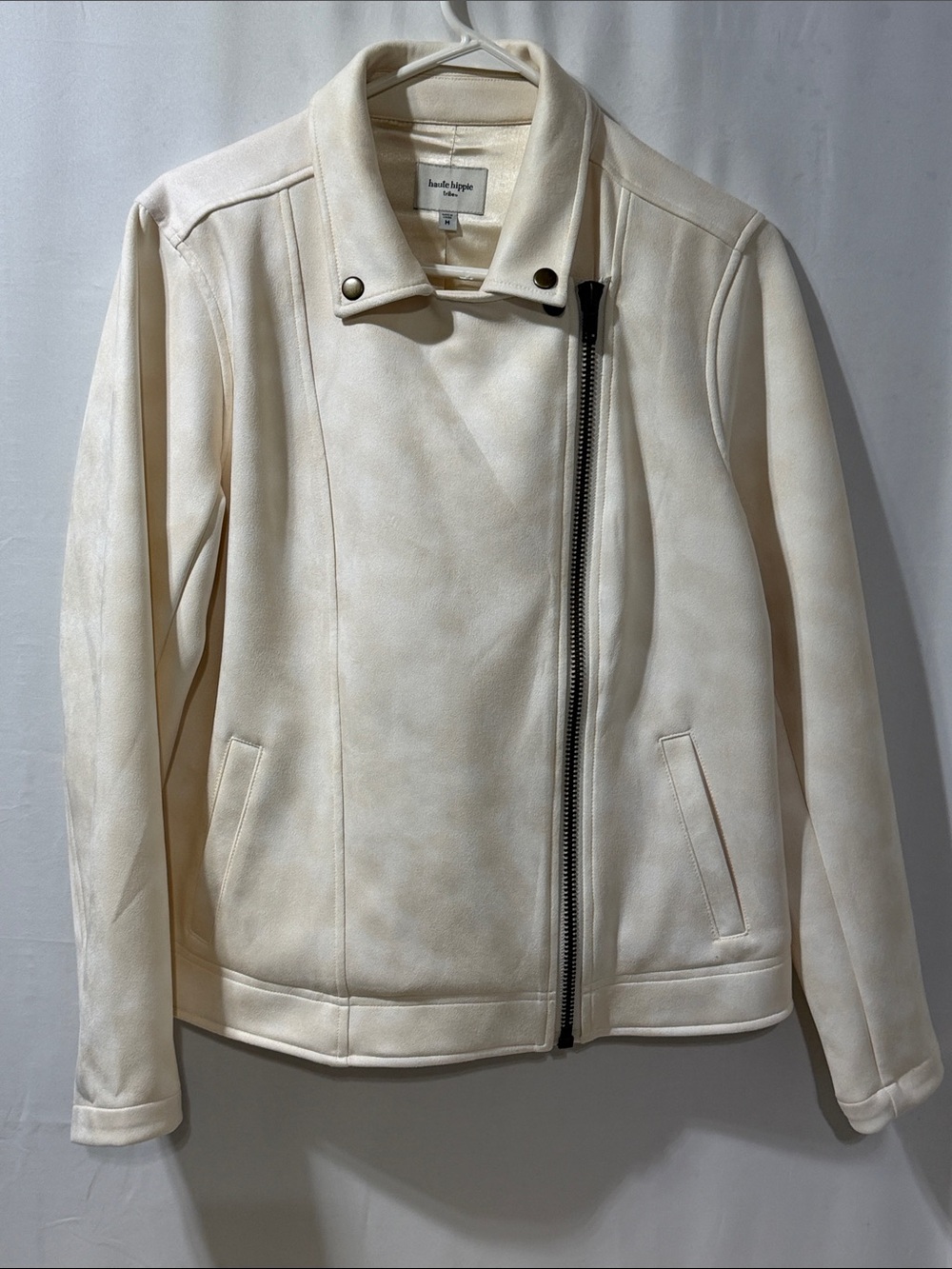 Haute Hippie Off-White Asymmetrical Zip Moto Jacket.